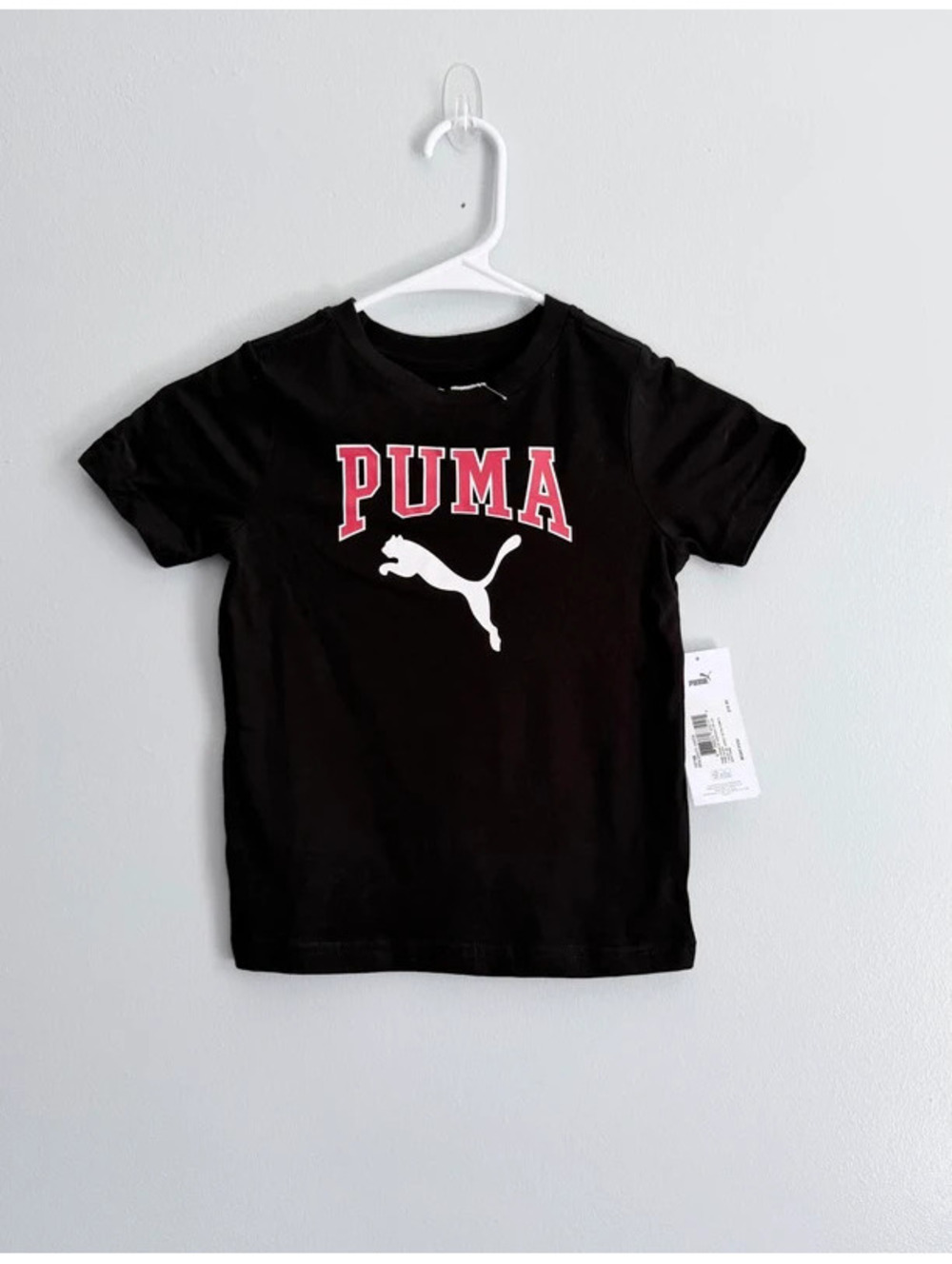 NWT Puma Boy Tee Size 4 Black Graphic Red White Logo